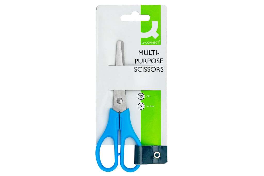 Q-Connect Ergonomic All Purpose Scissors 130mm Stainless Steel Blades Red or Blue Handle