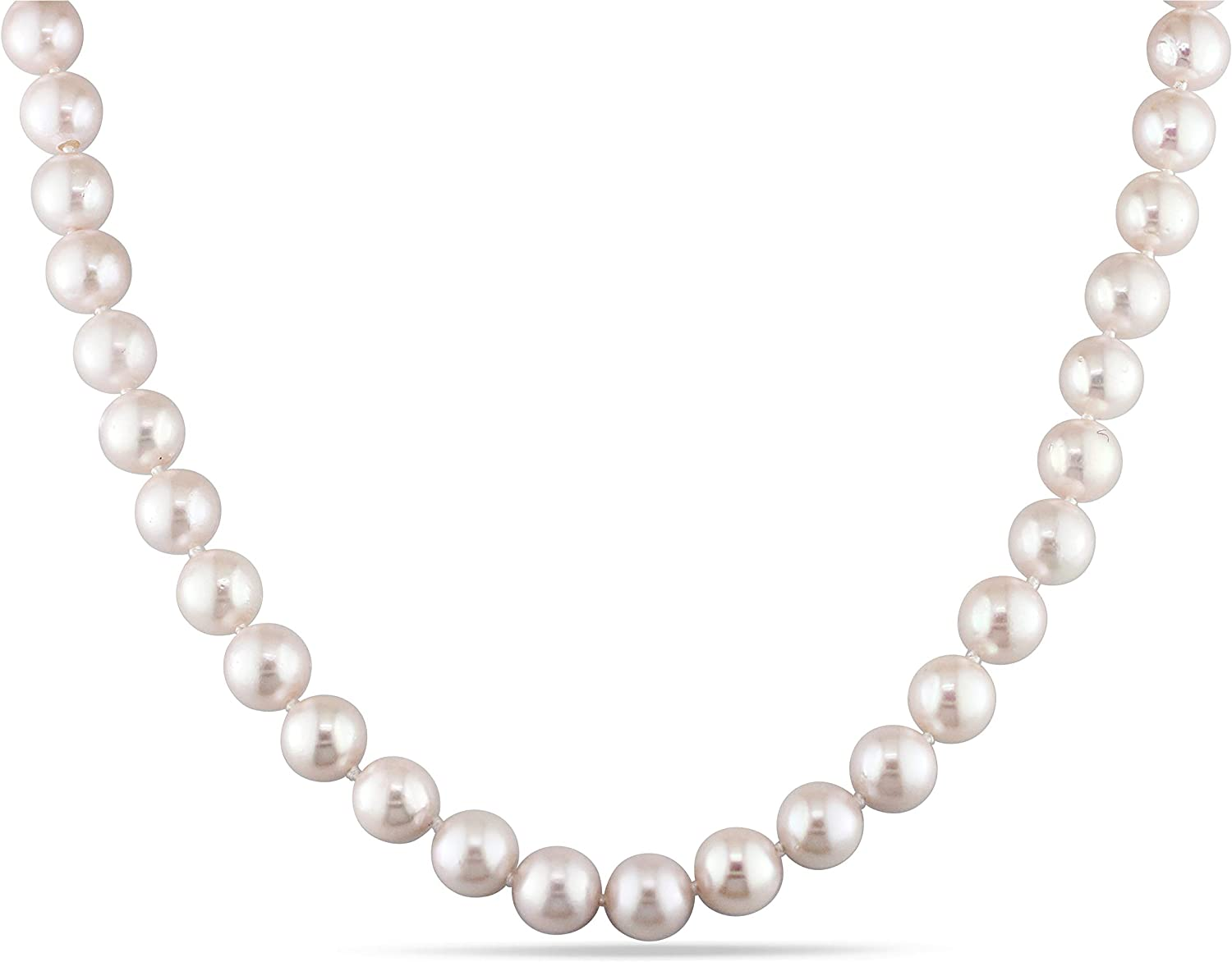 Abbie+Cleo Cultured Japanese Akoya Round White Pearl Chain Necklace with 14k Yellow Gold Fisheye Buckle (8-8.5mm), 45.72cm