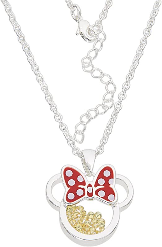 Disney Women and Girls Birthstone Jewelry - Minnie Mouse Cubic Zirconia Shaker Pendant Necklace, Silver Plated, 18+2" Extender